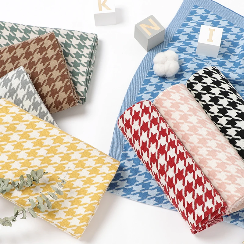 Baby Blanket Fashion Houndstooth Pattern Plaid Newborn Girl Stroller Wrap Swaddle Cotton Knit Infant Boy Bedding Sofa Soft Quilt