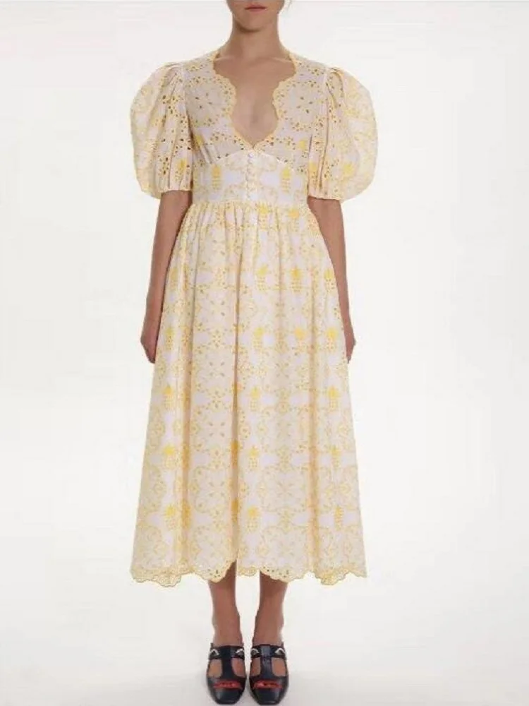 

embroidery women's Big-name summer hollow high waist sexy dress 2021New women's clothing fashion party big pleated tutu skirt XL