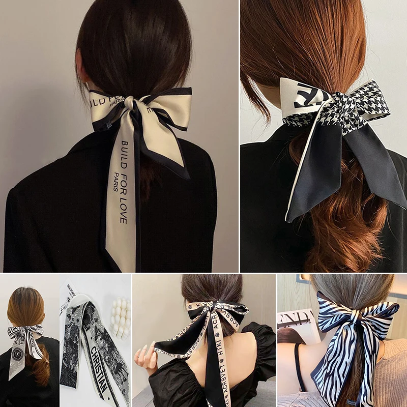 

Ленточная повязка на голову винтажный квадратный маленький шарф с принтом французский аксессуар для волос