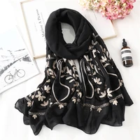 scarf hijab for muslim women embroidery cotton luxury bandana 18090cm large shawl wrap female pashmina soft foulard 2021 new