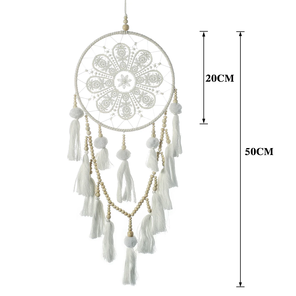 

20cm White Lace Fringe Handmade Dream Catcher Indian feather Wind Chimes Home Hanging Craft Gift Hanging Bedroom Car Decoration