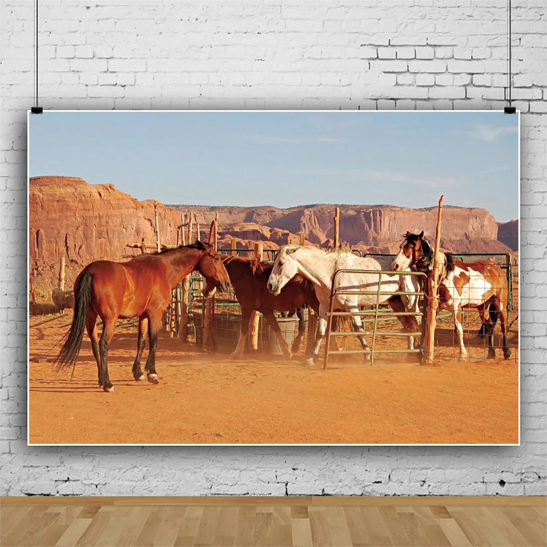 

Laeacco Old Warehouse Farm Rural West Cowboy Horse Home Decor Desert Landscand Banner Photo Background Backdrop For Photography