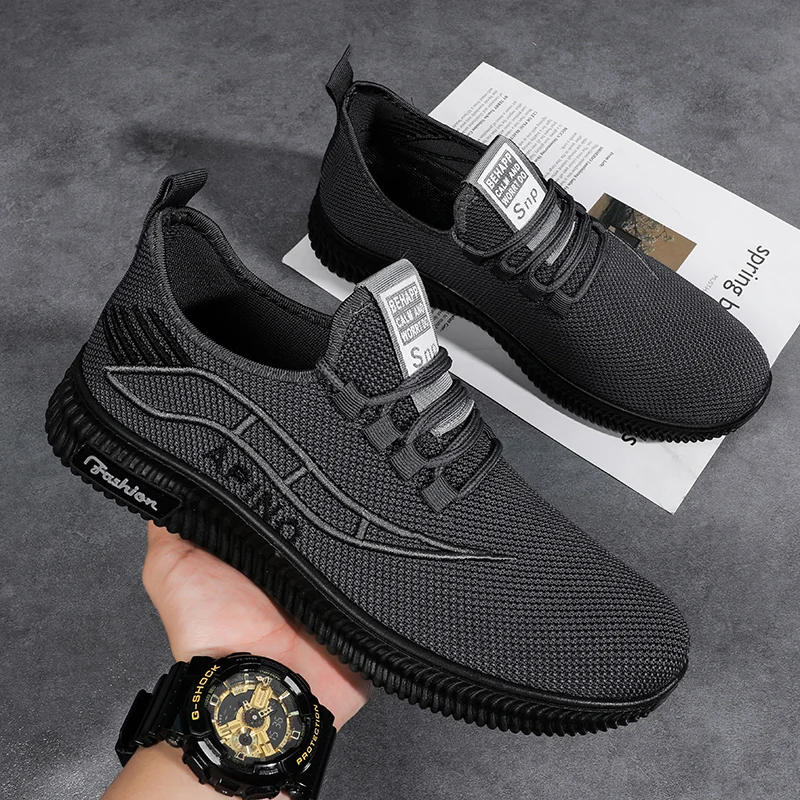 

Men Casual Sneaker Fashion Flying Woven Uppers 3D Embroidered Breathable Lightweight Wear Soft-Soled Hike Run Shoe Large Size 45