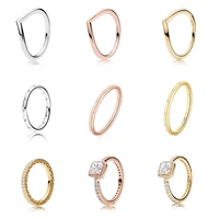 925 sterling silver ring charms rose gold heart round crystal square cz finger ring for women party jewelry