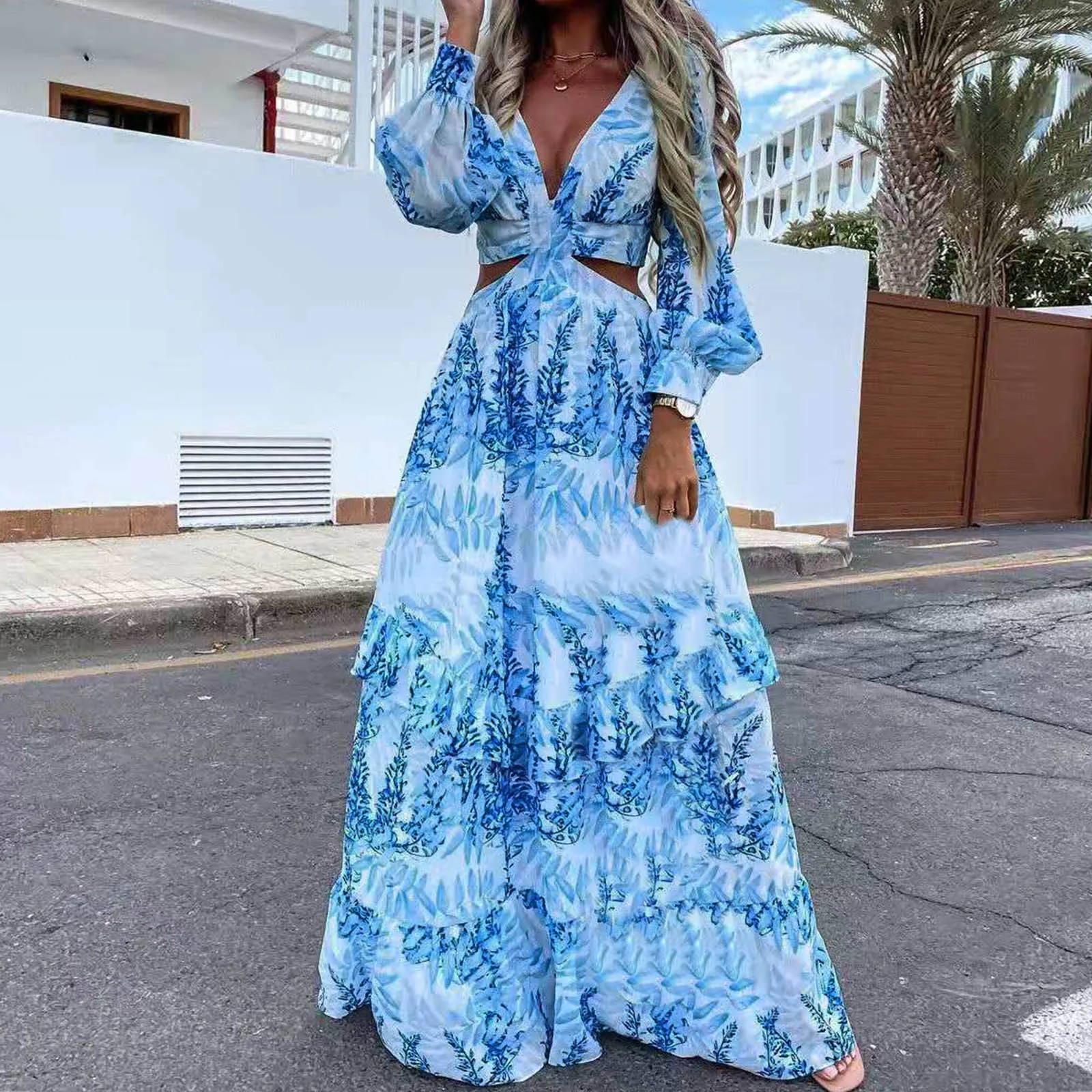 

Boho Maxi Floral Dress Women Long Holiday Paisley Print Cut Out Ladies Summer Vintage Bohemian Dress Vestidos Mujer Verano 2021