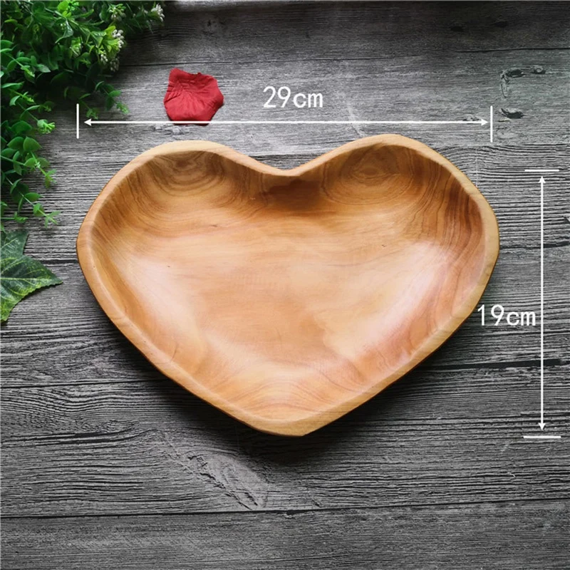 Твердая деревянная тарелка для хранения фруктов в форме сердца посуда поднос