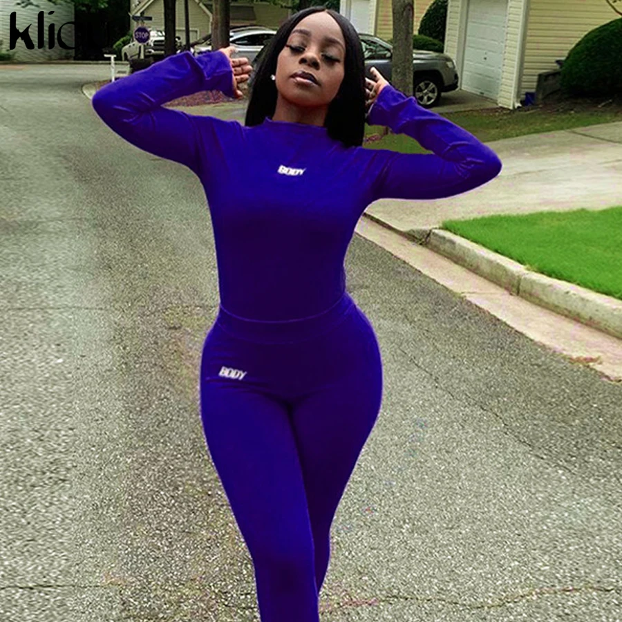 Kliou/женский комплект из двух предметов с буквенным принтом боди длинными