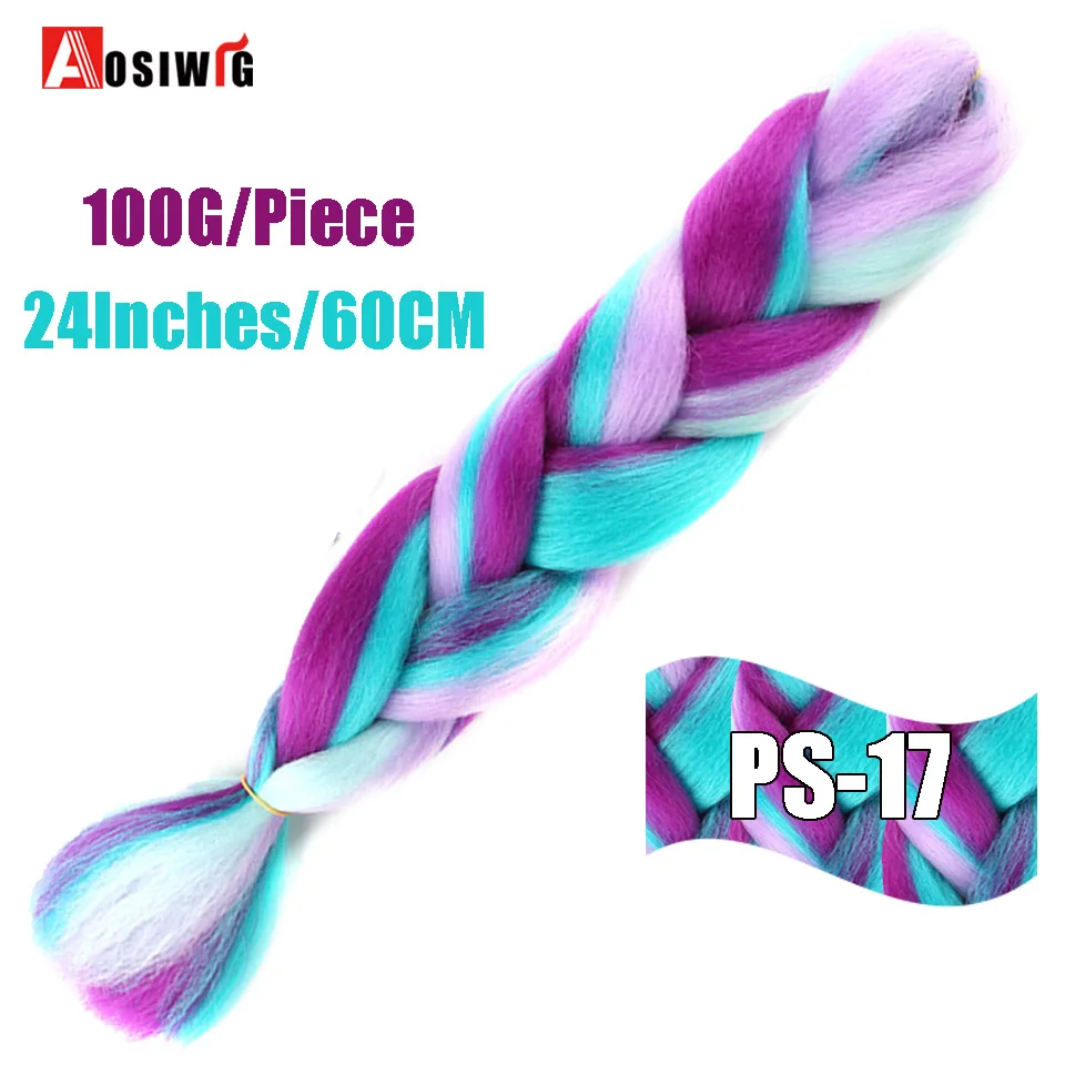 AOSIWIG, длинные плетеные волосы, 24 дюйма, огромные косички, 100 г/шт., синтетические, термостойкие, вязанные крючком, розовые, голубые, серые волосы для наращивания, африканские - Цвет: P1B/30
