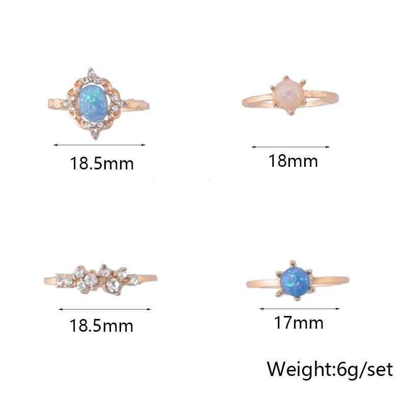 8 сезонов новая мода цветные опаловые стразы кольца набор для женщин богемные