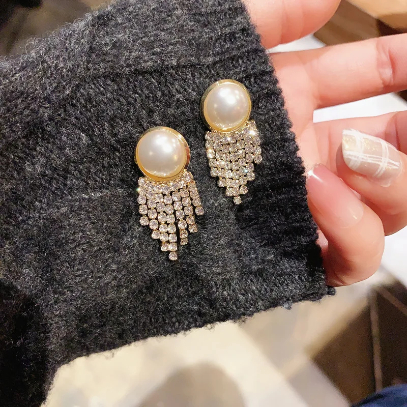 Модные серьги Стразы Flashbuy с кисточками для женщин блестящие эффектные