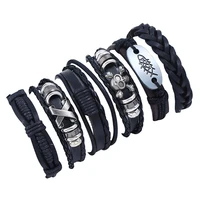 6pcsset new jewelry simple retro woven 6 piece cowhide bracelet mens accessories diy combination bracelet