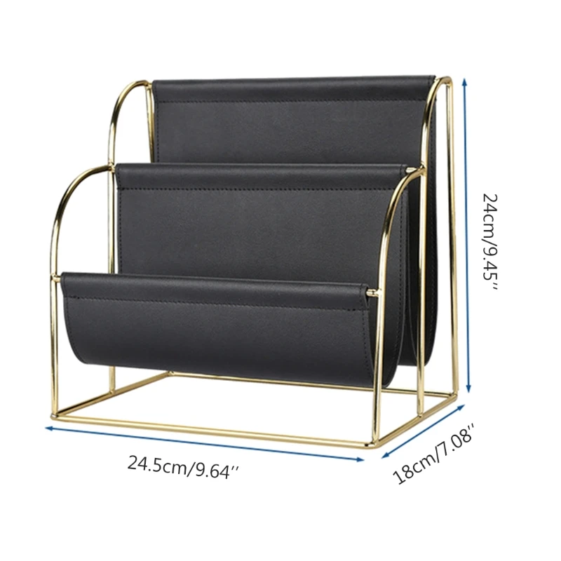 

Multi-Grid Desktop Leather Magazine Holder Free Standing Floor Desk and Table Top Storage and Display Stand Desk Mail