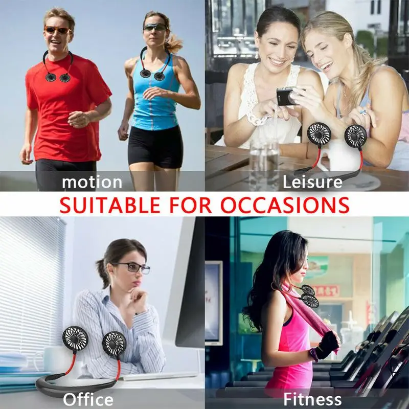 

Portable Dual Fan USB Rechargeable Mini Air Cooler Summer Hands-free Neck Band Hands-Free Hanging