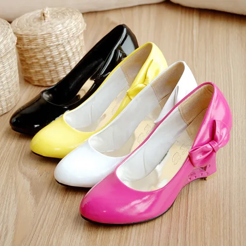 

Elegant Sweet Wedge Wedding Women Shoes High Heels Pumps White Black Shoes Bow-knot Spring Summer 2019 Fashion Ladies Plus Size
