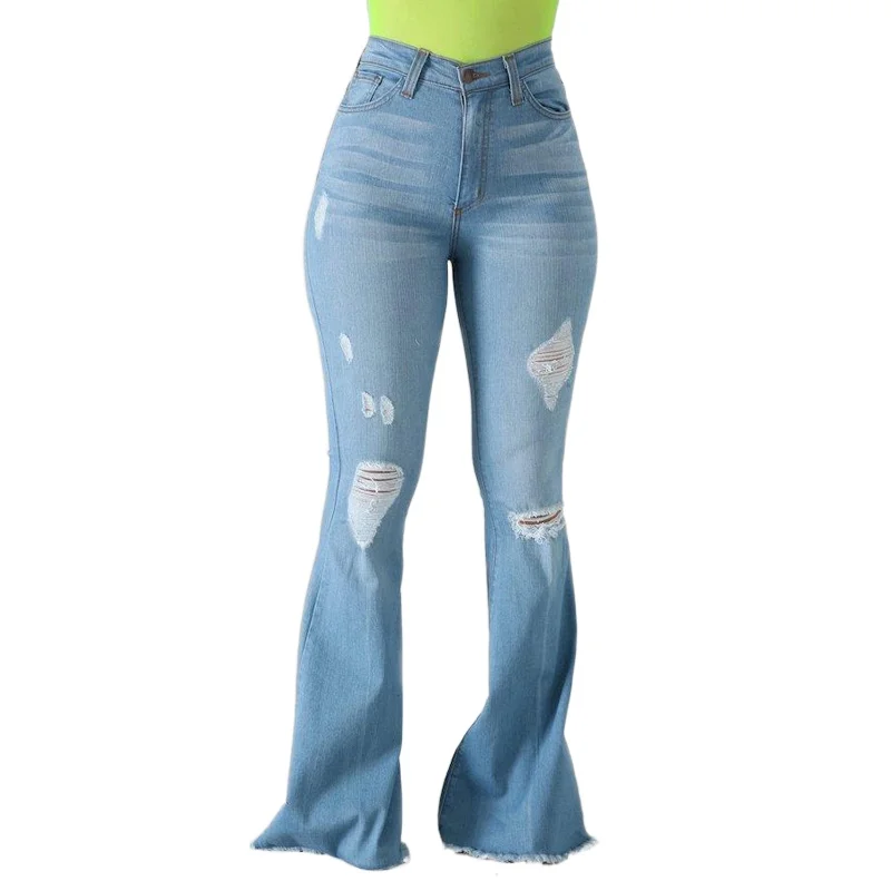 

Women Denim Jeans High Waist Stretch Slim Wide Leg Flare Pants Jean Femme Pantalones de mujer