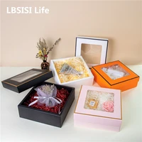 lbsisi life 4pcs valentines day gift boxes with raffia for wedding party chocolate cookies lipstick perfume packaging bag decor