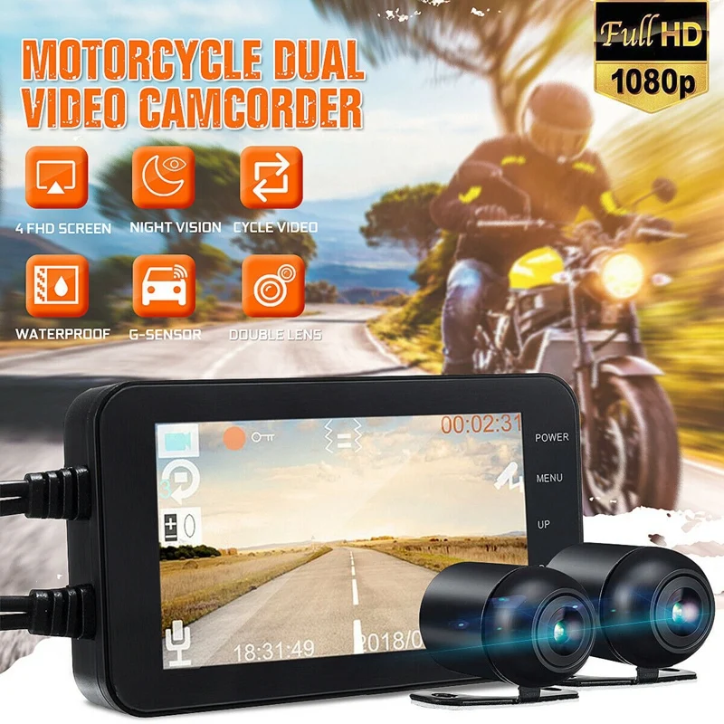 

4inch WIFI FHD Dual 1080P+720P HD Dash Camera Video Motorcycle DVR Dash Cam Driving Recorder G-Sensor Sensor