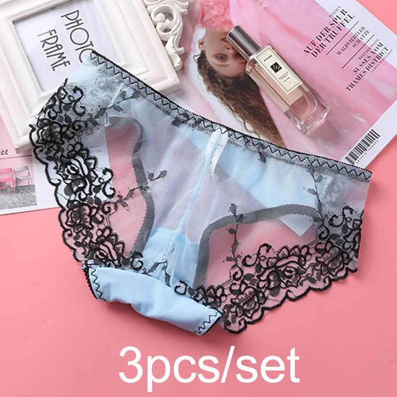N 3pcs Женские бесшовные кружевные трусики, прозрачные хлопковые трусы с низкой посадкой разных цветов, нижнее белье - Цвет: N 3pcs