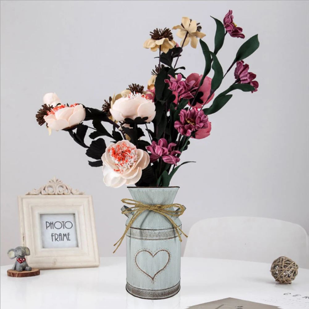 

Retro Garden Metal Flower Vases Home Wedding Artificial Flowers Bucket Barrel Holder Shabby Chic Country Style Vintage Jug Can