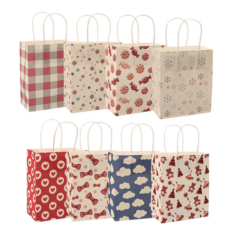 

10pcs Cute kraft paper bag Wedding gift bags Takeaway bag with handles children gift bags Souvenir package