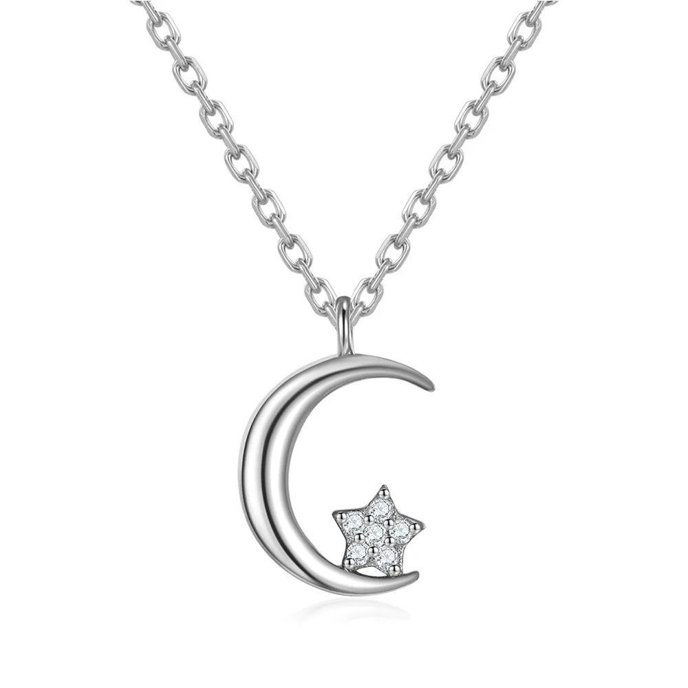 

YAM31 Silver net red Pendant Necklace 925 Sterling Silver Moon Star Necklace