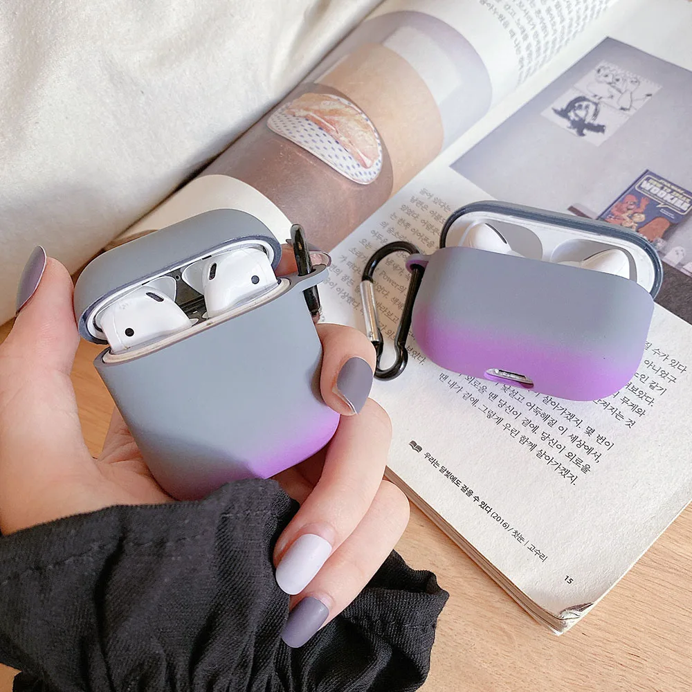 

Soft Contrast Color Earphone Case for AirPods 1/2 Pro Silicone Gradient Charging Box for AirPods 2 3 Case with KeyChain