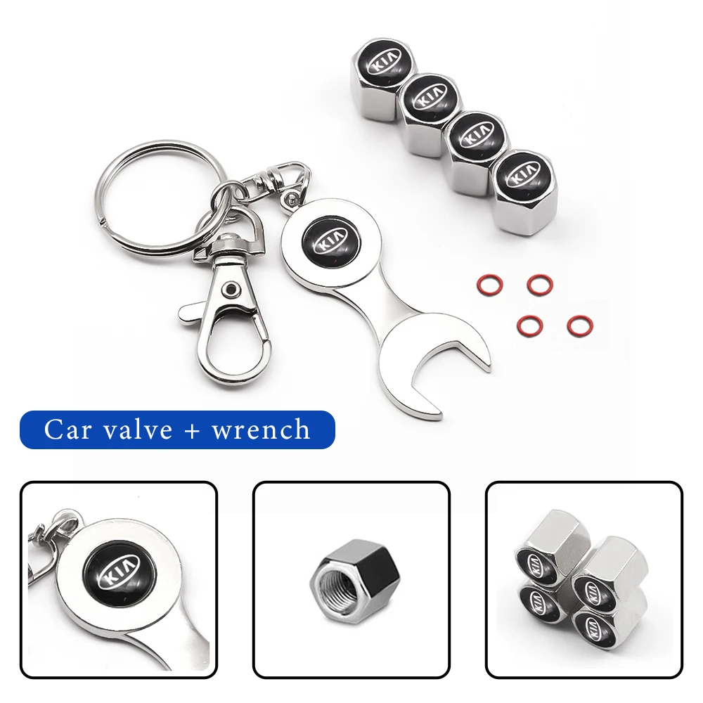 

4pcs Wheel Tire Valve Caps Wheel Tire Parts Valve Stem Caps Cover Car Logo Keychain For Kia Rio K5 K7 Pride Ceed Sportage Cerato