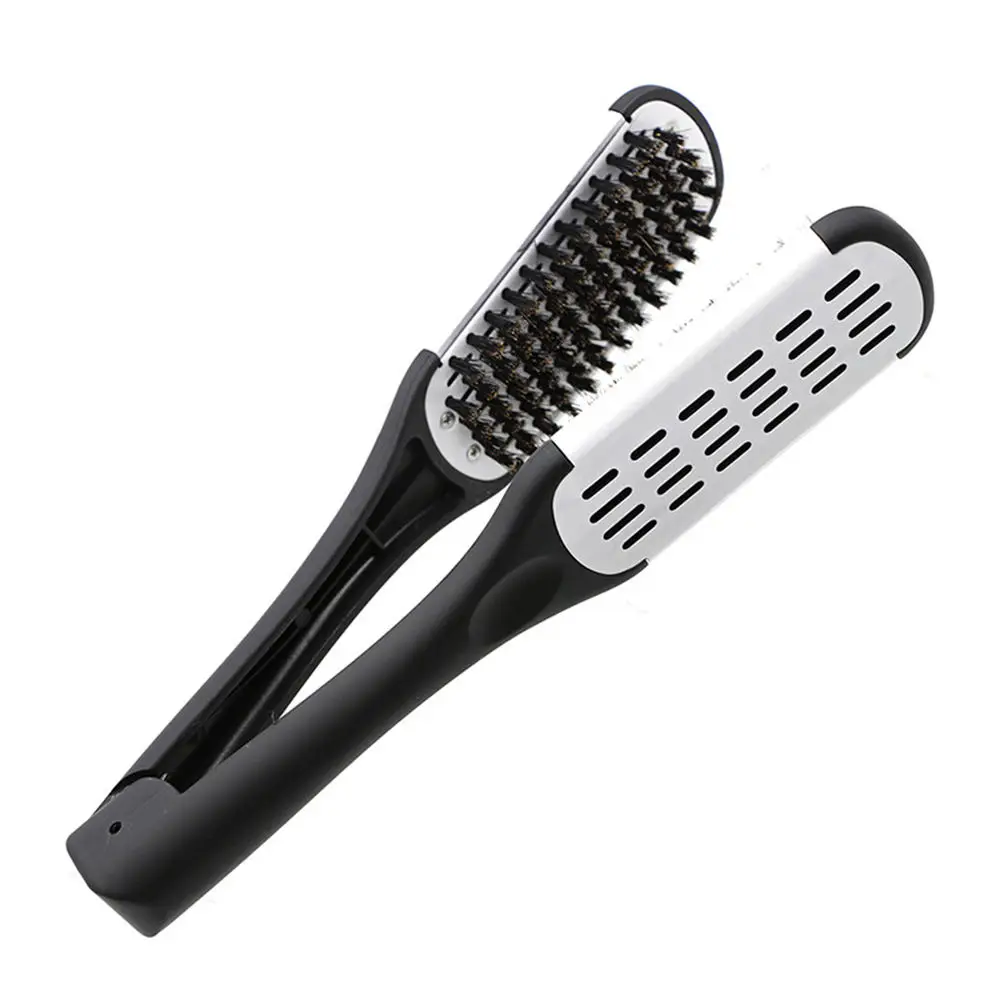 

Useful Pro Hairdressing Straightener Hair Straightening Double Brush Comb Clamp Smooth Bristle Comb Hair Care Tool