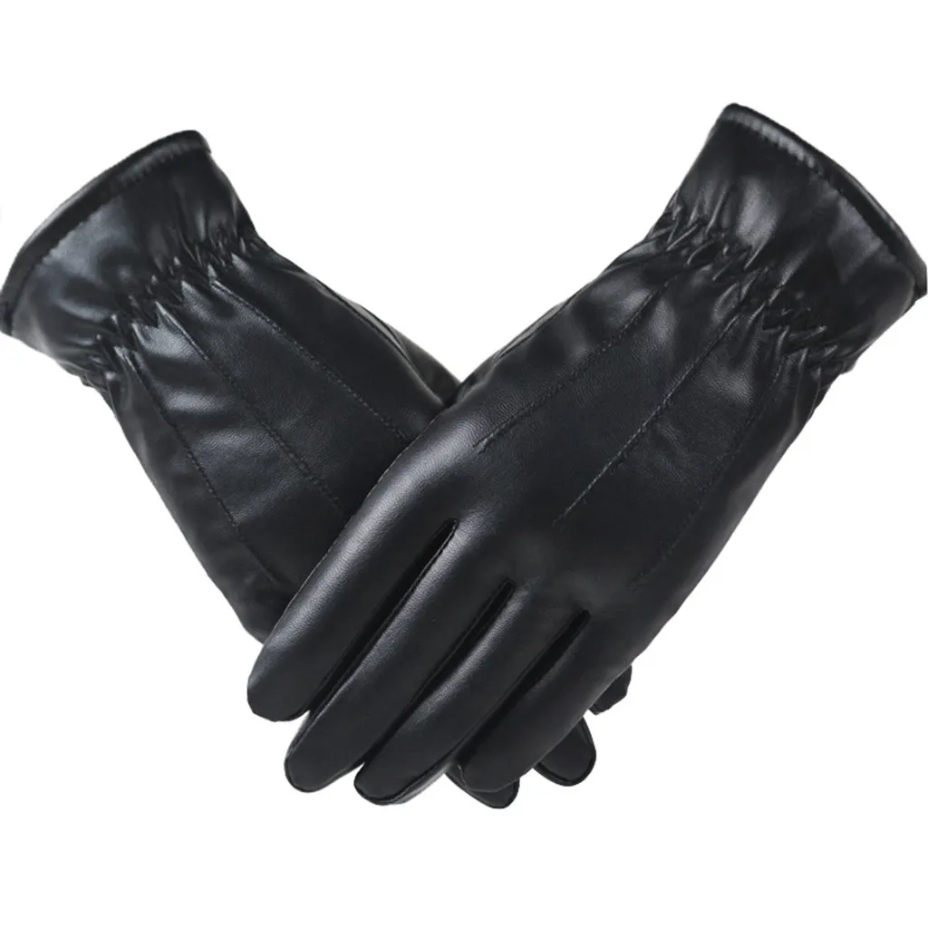 

Women Gloves Velvet Thickening Cashmere Leather Mittens Cold Weather Keep Warm Waterproof Dual Lining Fashion Mittens Black