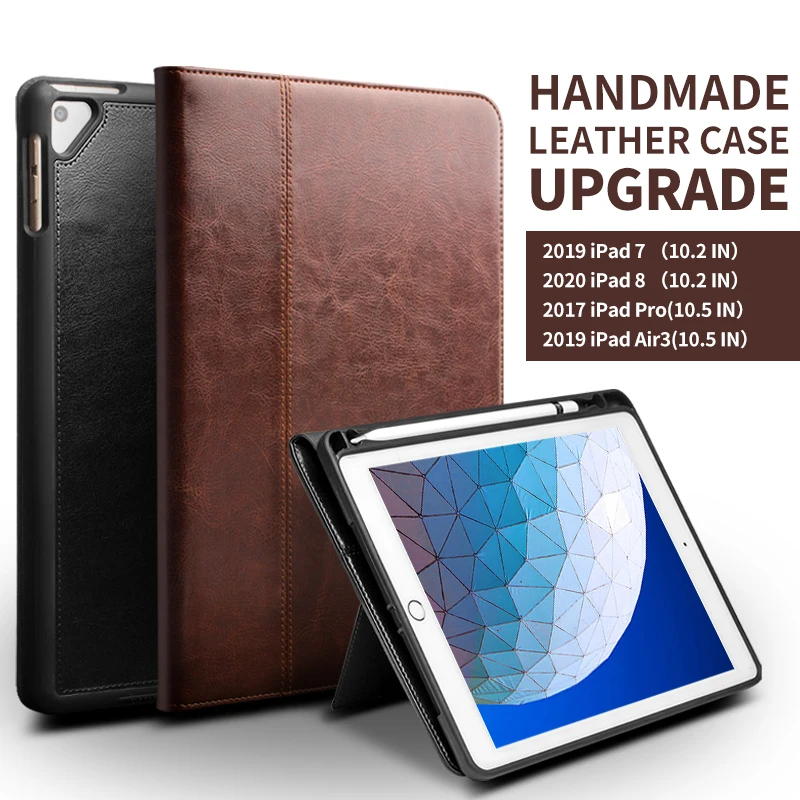 

Чехол-книжка QIALINO из натуральной кожи для Apple iPad 10,2 дюйма, Ультратонкий чехол-подставка ручной работы для iPad 10,2 дюйма