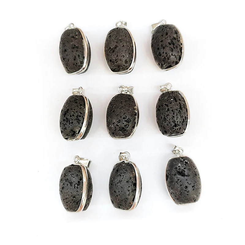 

2021 New Black Lava Stone Pendant Heart Natural Volcanic Rock Charms Necklace Making Natural volcanic rock pendant DIY