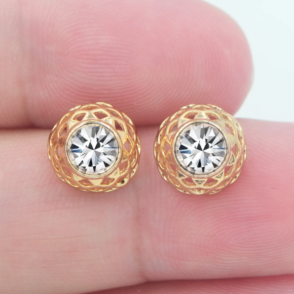 Модные женские серьги гвоздики золотого цвета с фианитом AAA +|Серьги-гвоздики| |