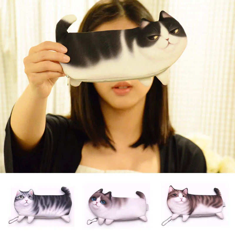 Новинка 1 шт. чехол Забавный карандаш с котом Полиэстеровые Пеналы вместительные