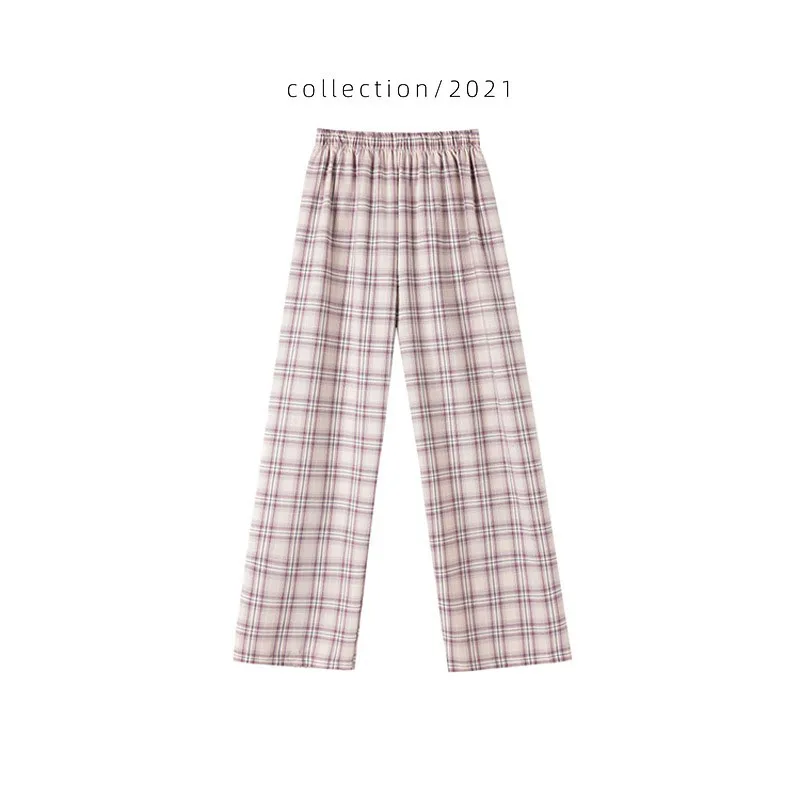 

Женские клетчатые брюки в стиле Харадзюку, широкие брюки большого размера, женская одежда в клетку с высокой талией в Корейском стиле на осе...