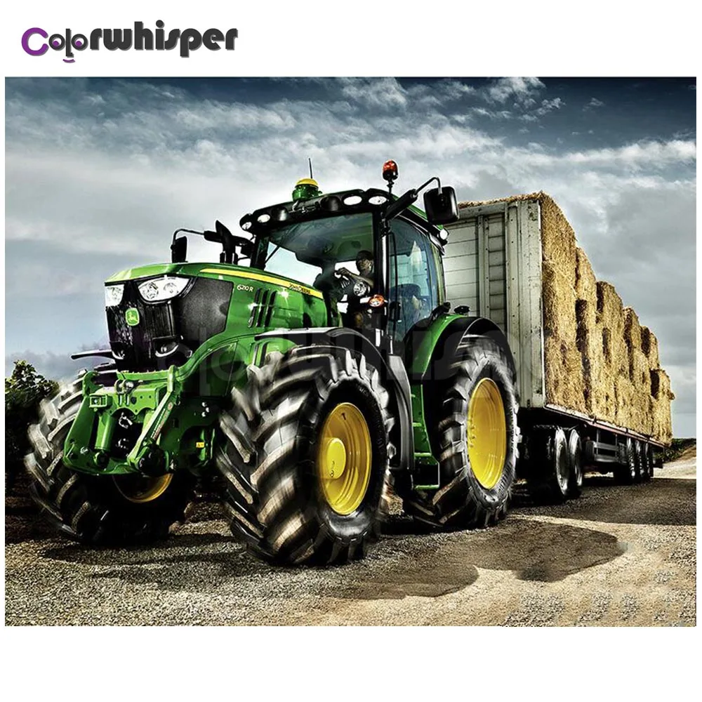 Алмазная картина полностью квадратная/круглая дрель Зеленый трактор грузовик 5D