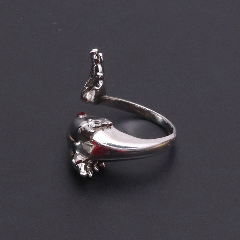 

Personality Exaggerated Copper Rhinestone Red Blue Eyes Dragon Rings Open Resizable Ring Gift for Lover Jewelry Gift Punk