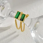 Новые модные геометрические прямоугольные серьги с зелеными кристаллами и цепочкой с кисточками необычные аксессуары для девушек и женщин ювелирные изделия