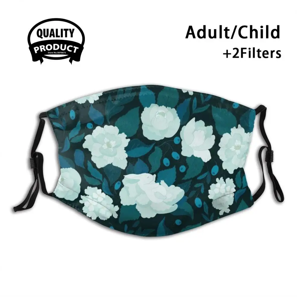 

Многоразовая маска для рта с фильтром «кролик в саду» для мужчин, женщин, мужчин, детей, животных, малышей, черный цвет, голубая черника, бота...