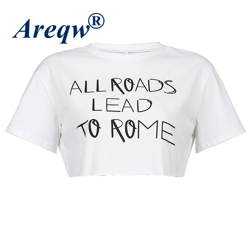 

2021 New Short Loose Letter Printing Short-sleeved T-shirt Women White Turtleneck Round Neck Short Top