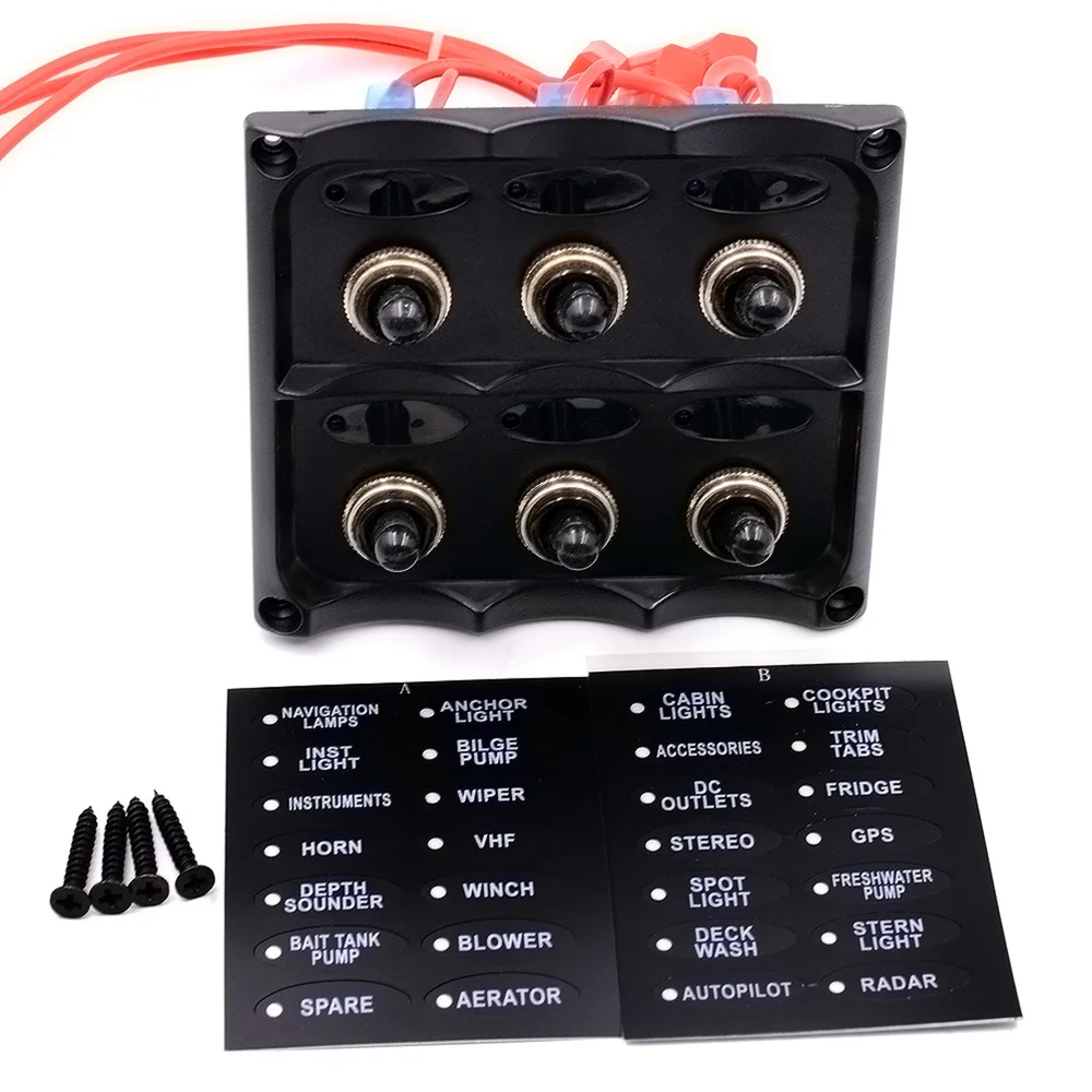 

15A Waterproof 6 Gang Toggle Switch Panel with Fuse LED Indicators DIY Switch for Car Boat Marine Motorcycle