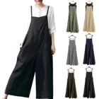 Женские туфли с ремешком Комбинезон Свободного Покроя Лето Повседневные широкие брюки с широкими штанинами сплошной комбинезон широкие брюки на подтяжках без рукавов больших размеров из хлопка и льна