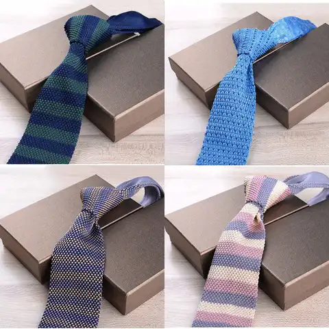 Новинка 6 см тонкий вязаный галстук для мужчин для отдыха деловой Тонкий галстук темно-синий Цветной полосатый цветочный модный плетеный га...