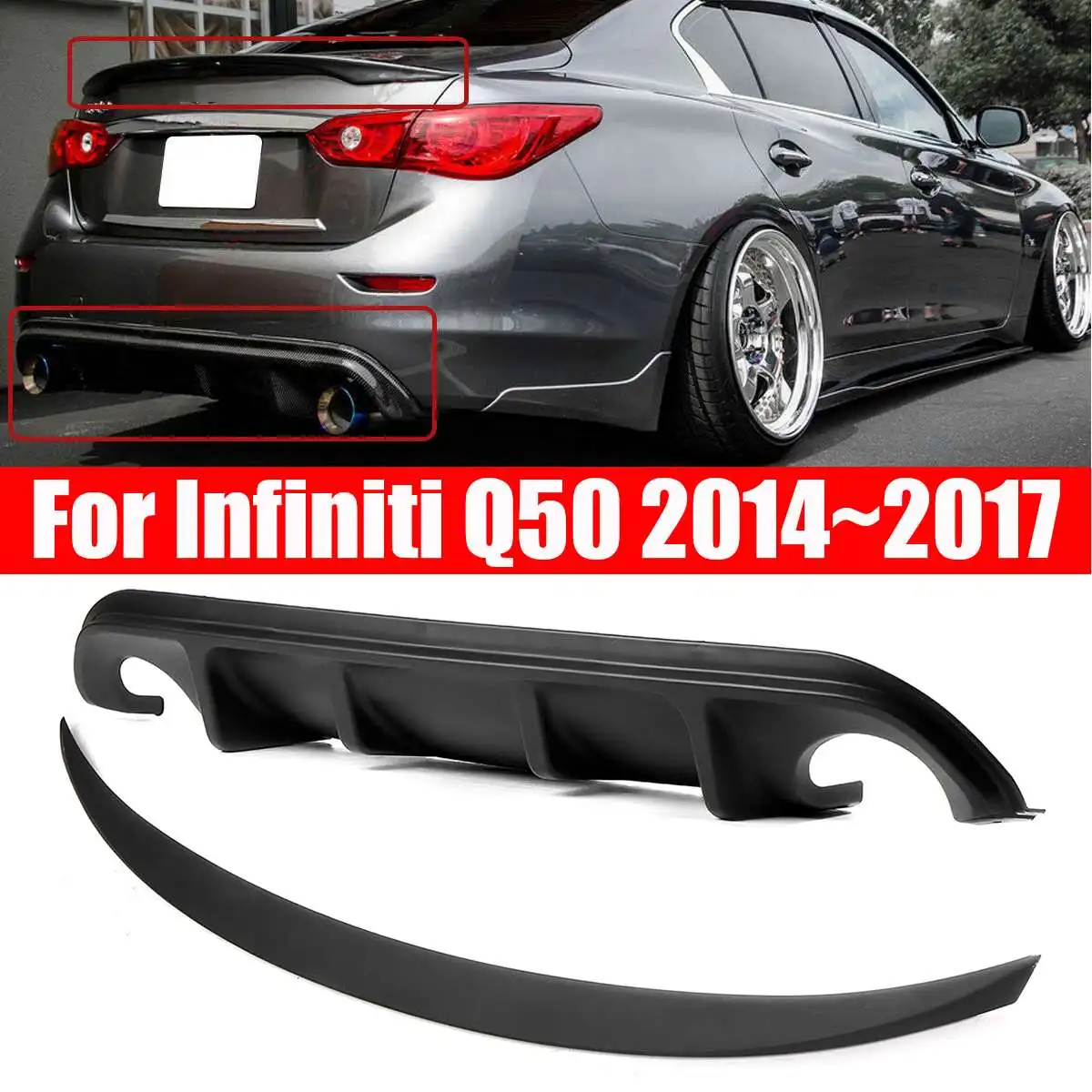 2 шт для Q стильный, для заднего бампера Диффузор для JDM спойлер-дактейл для Infiniti Q50