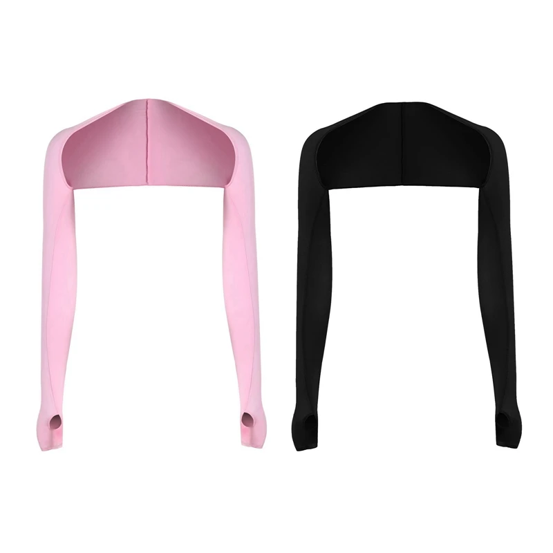 

2x Ladies Cooling Shawl Arm Sleeves Sun UV Protection with Finger Hole for Golf,Driving,Riding,Fishing(Pink&Black)