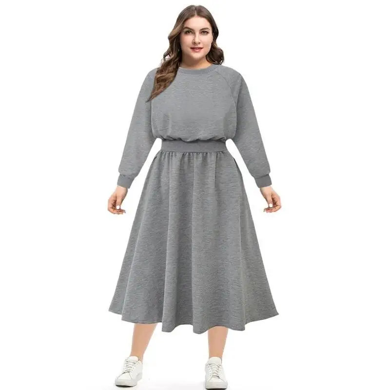 Женское платье большого размера 3XL 4XL повседневное свободное серое с длинным