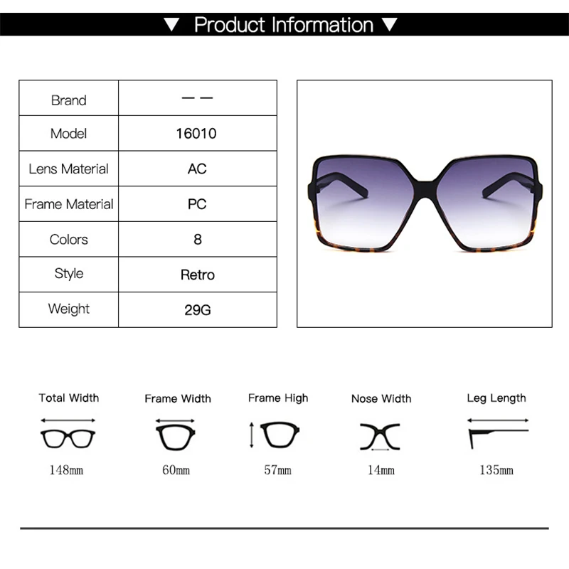 

Big Frame Square Sunglasses Fashion Women's Sunglasses UV400 All-match Gradient Vintage Female Trending Sun Glasses