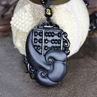 natural stone black obsidian pendant man women mink money good fortune necklace stretch fashion for lover jewelry