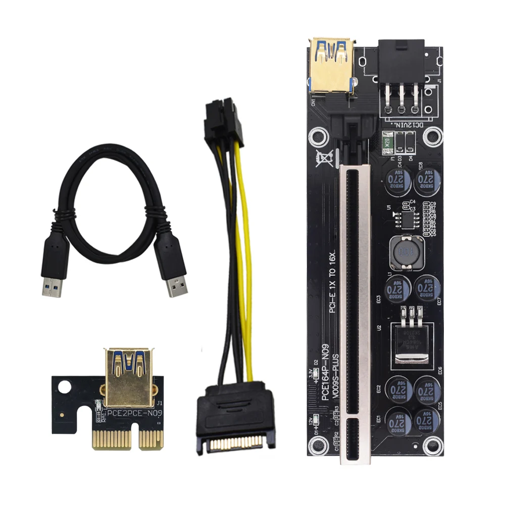 

VER009S 1/6set Riser Card Plus 1X To 16X Extender 6Pin Graphics Extension Adapter USB 3.0 Cable GPU Miner Mining