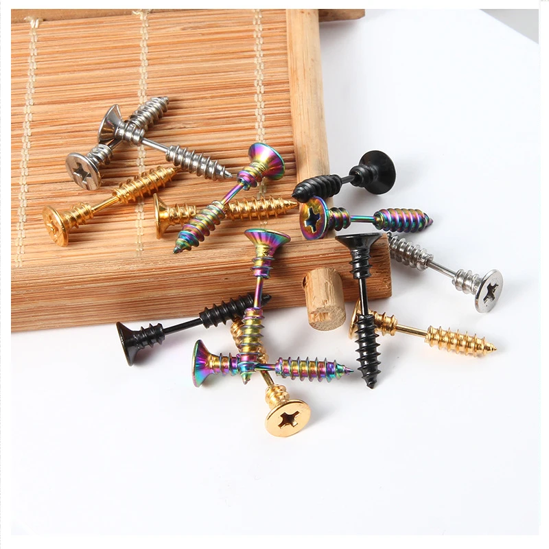 

1 Pair Punk Style Stainless Steel 5 Colors Stud Earrings Men Women Ear Jewelry Rock Gothic Unisex Piercing Earring Wholesale