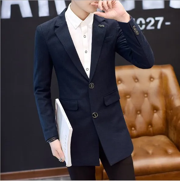 Черный синий бордовый Длинный блейзер мужские однобортные приталенные костюмы